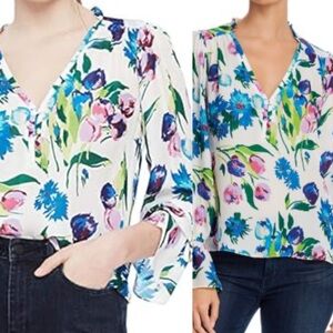 Parker Women's Delicate Feminine Silk Floral Print Ruffled Sleeve Women's Size S